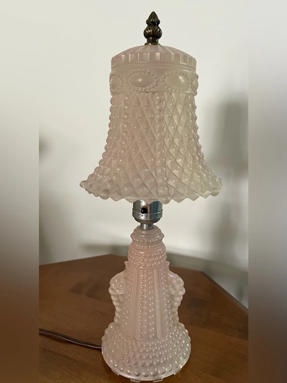VTG- PAIR of 1930’s Pink Satin Hobnail Depression Glass Boudoir Lamp-See Pics !